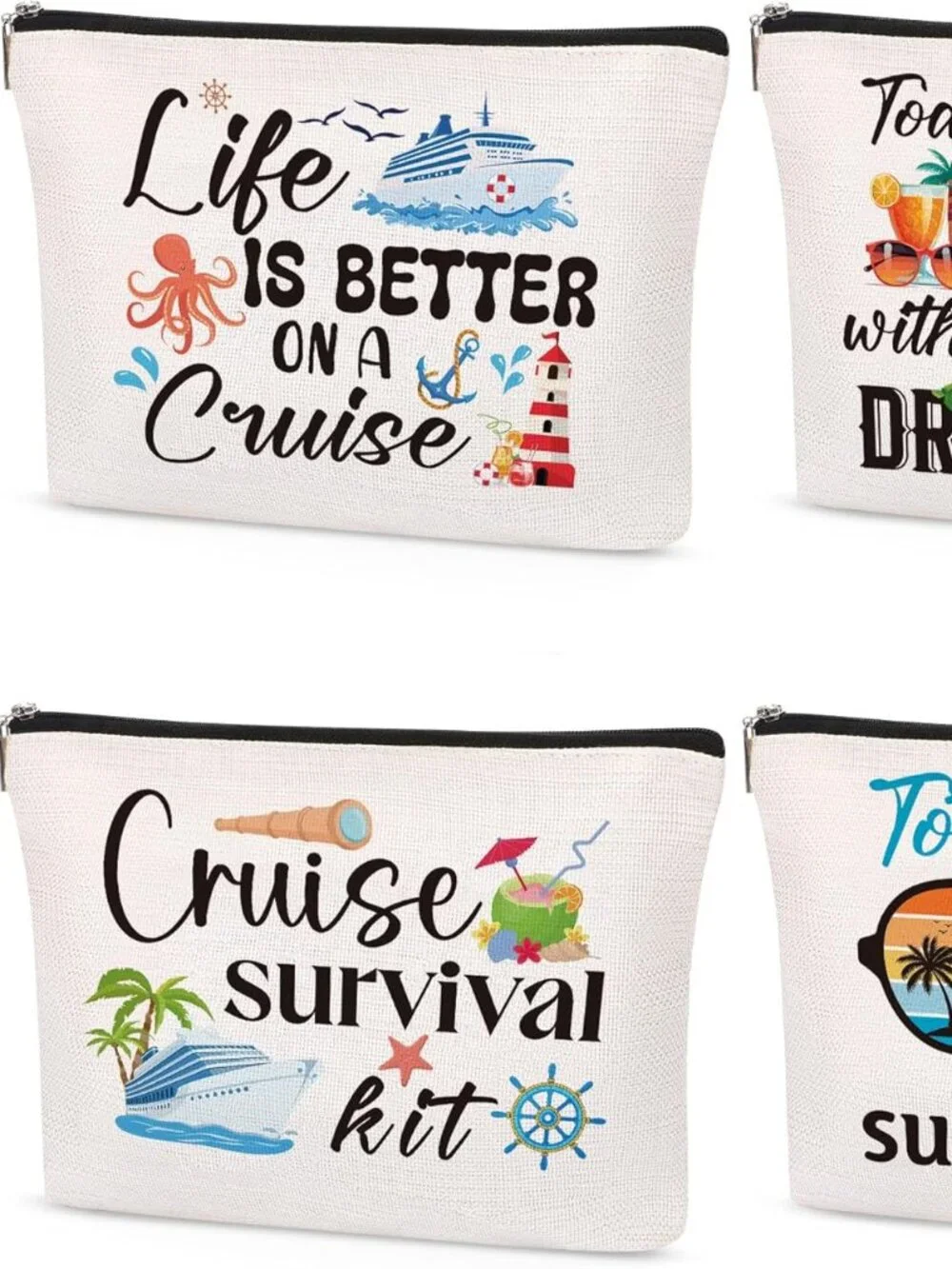 4 Pc Set Vacation Cruise Themed Makeup Travel Bags New !!